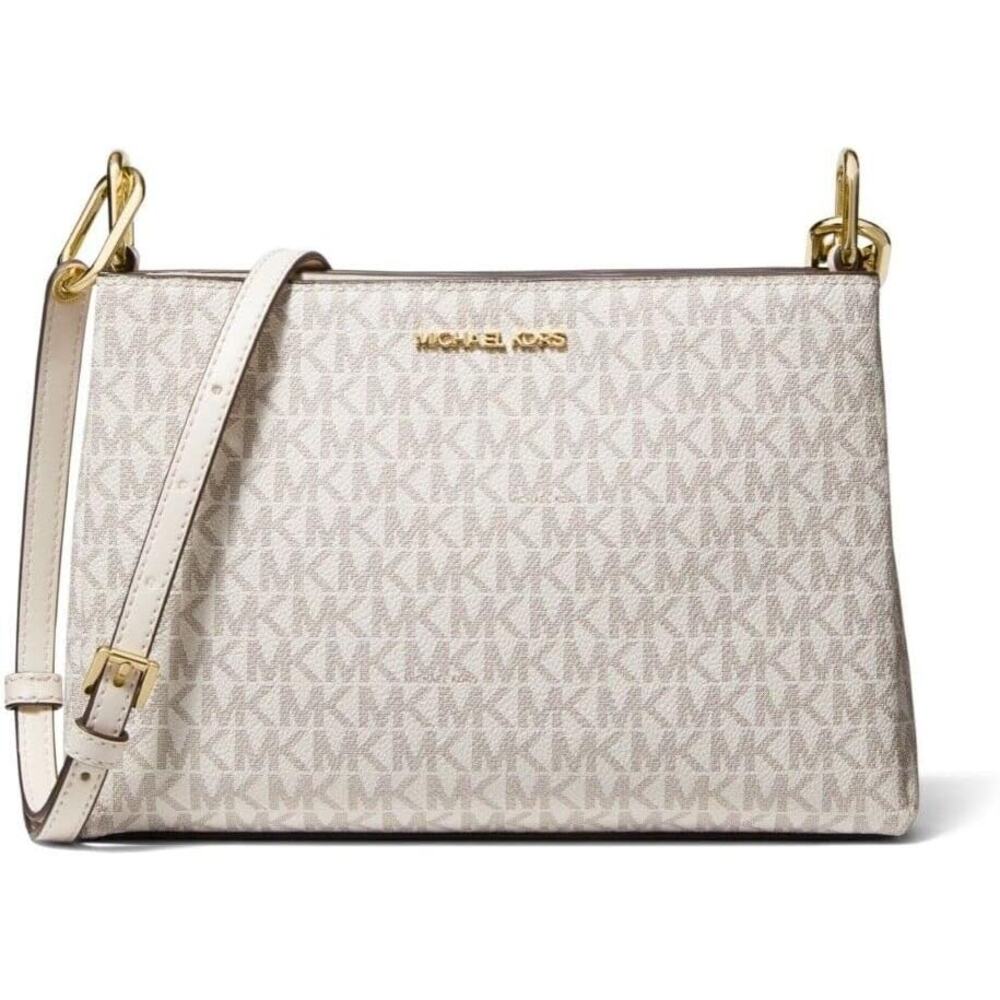NWT Michael Kors Womens Trisha Triple Compartment Crossbody (Lt Cream Multi)-OS